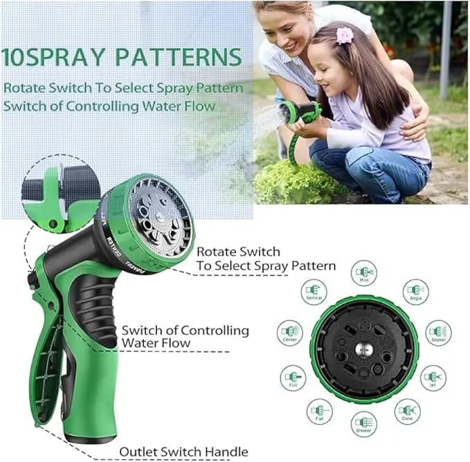 J&B XpandaHose 50ft Expandable Garden Hose with Holder - Heavy Duty Superior Strength 3750D - 4 -Layer Latex Core - Extra Strong Brass Connectors and 10 Spray Nozzle w/Storage Bag (Green 50) by GreenHaven Gardens