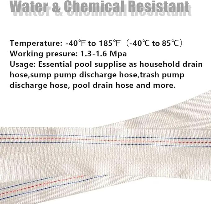 1.5"30M-98ft Lay-Flat Hose Pool Cleaning Belt Water Discharge Pump Hose With Aluminum Clamps Fittings Fire Hose Length Connection Hose Sump Pump Well Pump for House Garden and Irrigation Firehose