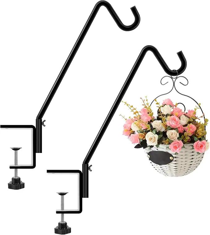 FEED GARDEN 2 Pack 14 Inch Deck Hook,Solid Steel Deck Hangers for Bird Feeders,Lanterns, Flower Basket and Suet Baskets with Clamp,Black by GreenHaven Gardens
