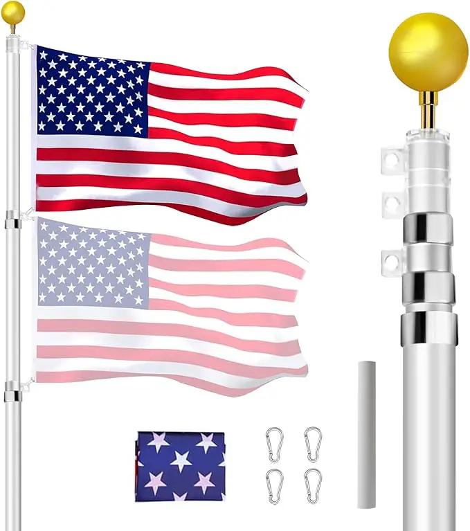 30FT Telescoping Flag Pole Kit, Heavy Duty 16 Gauge Aluminum Outdoor In Ground Flag Poles with Embroidered 3x5 USA Flag, for Residential or Commercial,Garden,Yard Flag Poles by GreenHaven Gardens