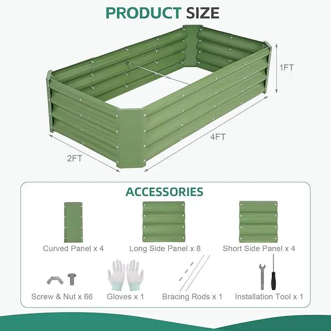 Galvanized Raised Garden Bed - 4x2x1ft Metal Garden Planter Box Outdoor | Steel Raised Bed Kit with Bracing Rods, Gloves for Gardening Vegetables Fruits and Flowers (Oliver Green) by GreenHaven Gardens