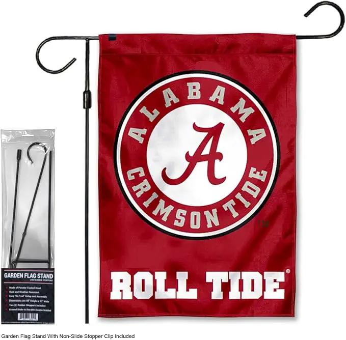 College Flags & Banners Co. Alabama Crimson Tide Circle Logo Garden Banner Flag with Stand Pole Holder by GreenHaven Gardens