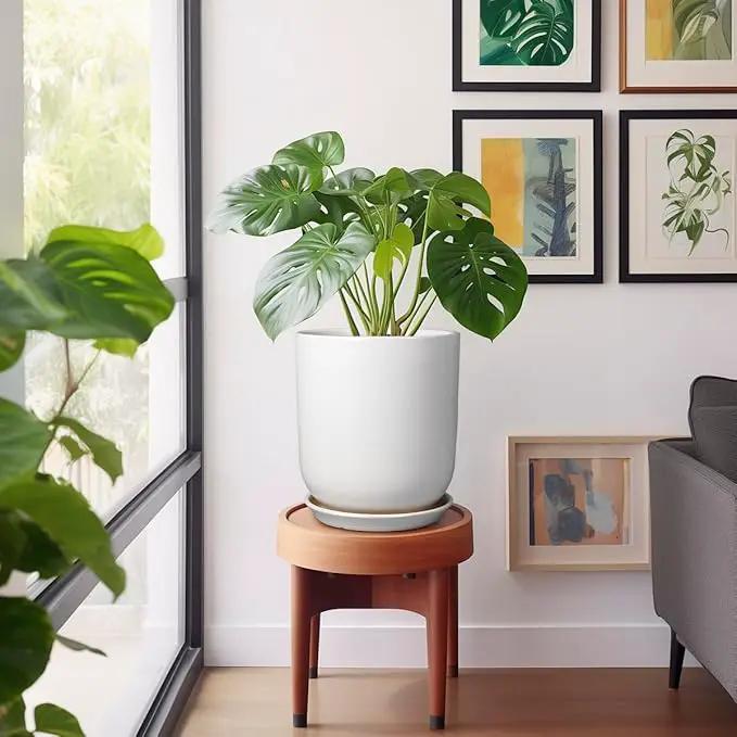 Pots for Plants - 10 Inch Ceramic Plant Pot with Drainage Hole and Saucer Large Planter for Plants Indoor Outdoor Modern Flower Pot for Home Decor White by GreenHaven Gardens