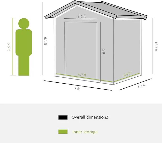Outsunny 7' x 4' Outdoor Storage Shed, Garden Tool Metal Shed with Foundation Kit, Double Lockable Door, Air Vents and Sloping Roof, for Backyard, Patio, Lawn, Yellow by GreenHaven Gardens
