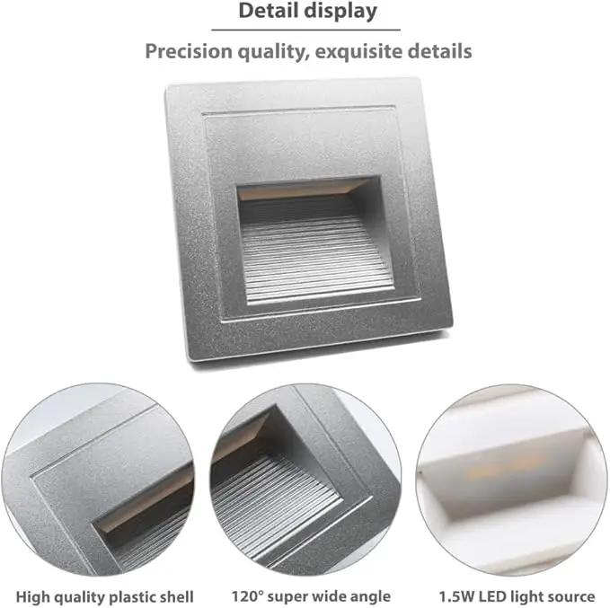 4Pcs 1.5W LED Step Light, Warm White 3000K Recessed Wall Spotlight for Staircase, Kitchen, Bedroom, Living Room, Cabinet, 110V Silver by GreenHaven Gardens