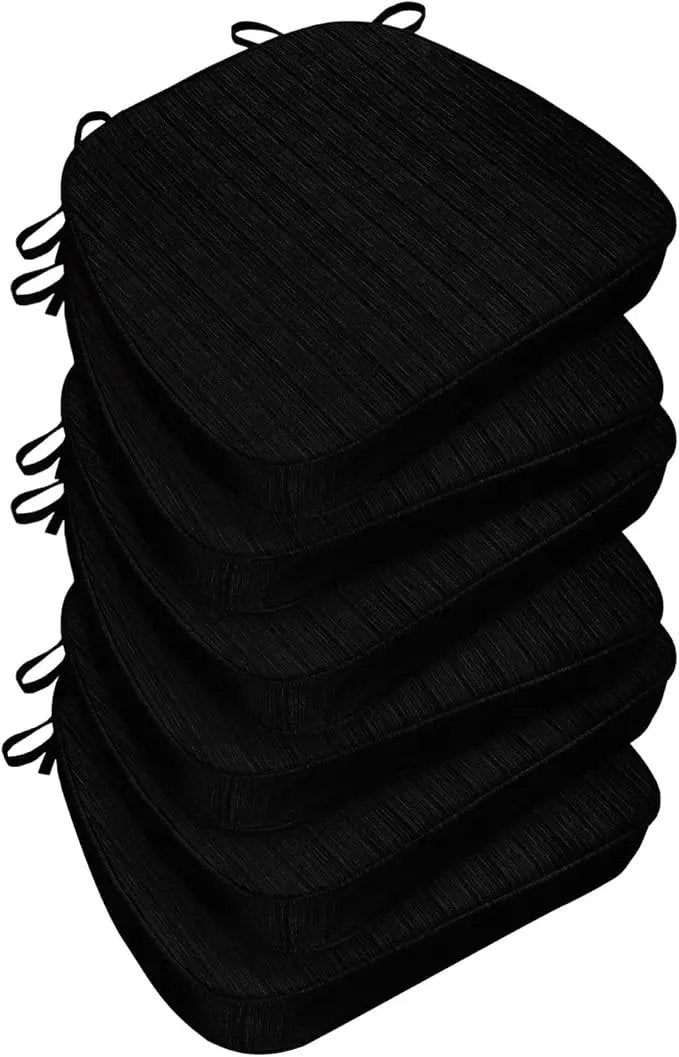 Chair Cushions for Dining Chairs, Indoor Chair Cushions with Ties，Waterproof Chair Pads Set of 6, Black, 17x16x2.5 Inch by GreenHaven Gardens