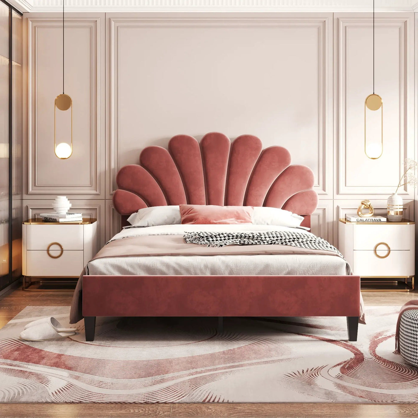 Upholstered Platform Bed With Flower Pattern Headboard by Unique Piece Furniture