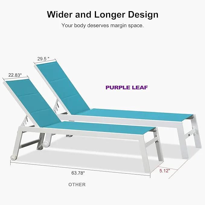 PURPLE LEAF Outdoor Chaise Lounge Set Oversize Adjustable Sunbathing Recliner Extra Wide Lounge Chairs with Side Table for Poolside Beach Outside Patio Aluminum Chaise Lounger Blue by GreenHaven Gardens