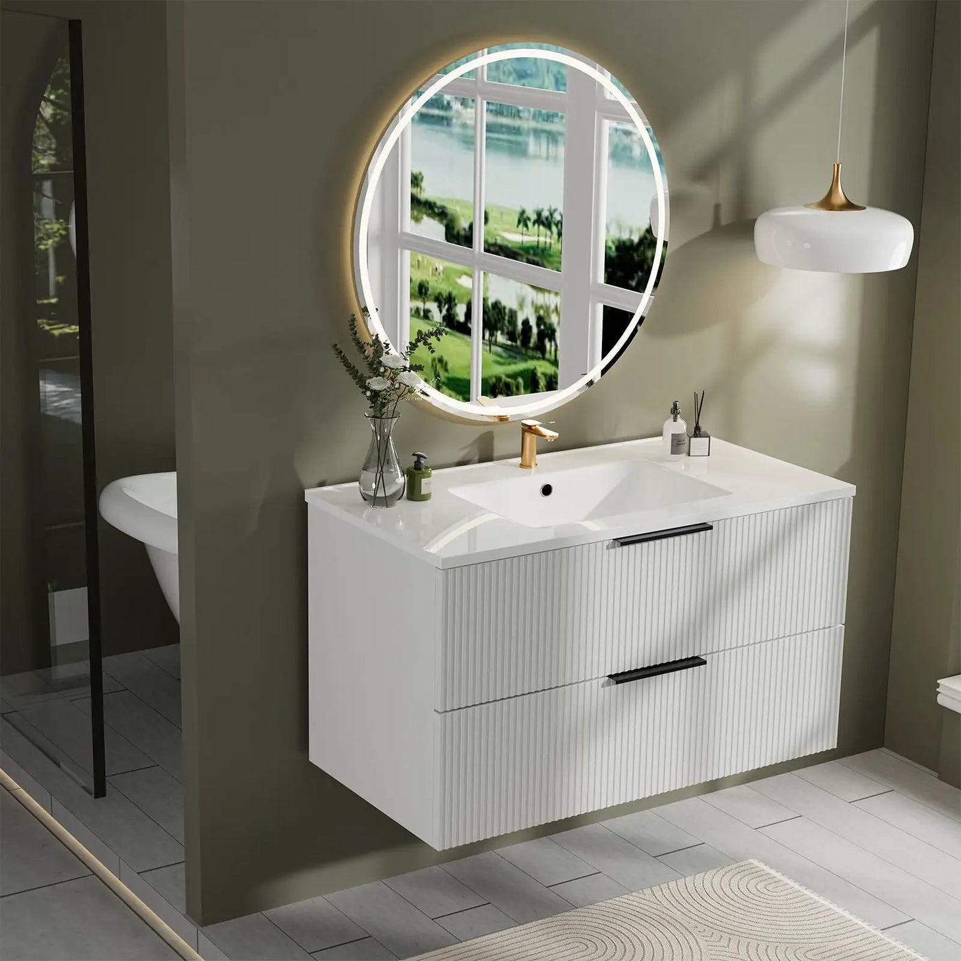 Modern Wall Mounted Floating Bathroom Vanity With Sink And Drawers by HouseOfZazla