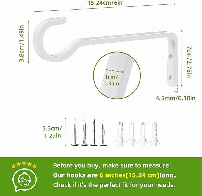 6 Inch 2 Pack Heavy Duty Outdoor Plant Hangers for Hanging Baskets, Iron Hanging Plant Brackets, Metal Plant Wall Hooks for Lantern, Bird Feeder, Windchime, White by GreenHaven Gardens