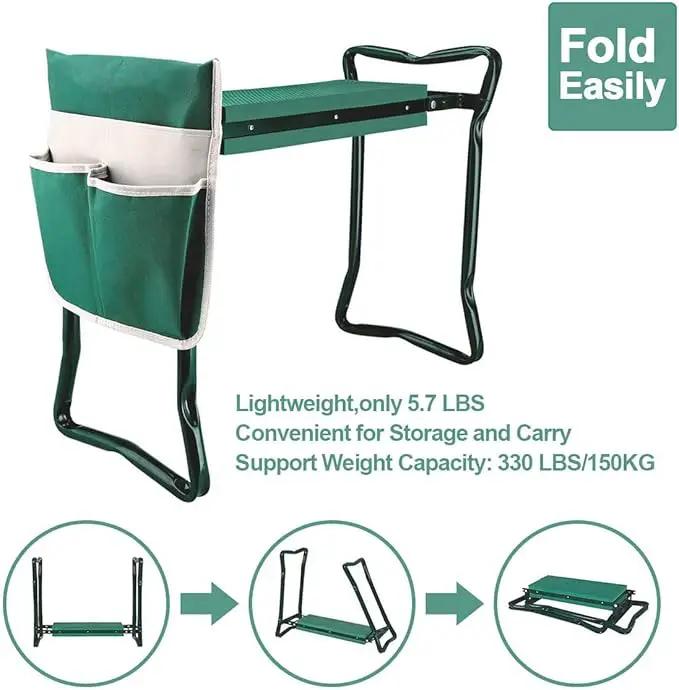 Garden Kneeler and Seat Stool Heavy Duty Garden Folding Bench with Large RemovableTool Pocket Gloves and Soft EVA Kneeling Pad for Gardening Lovers by GreenHaven Gardens