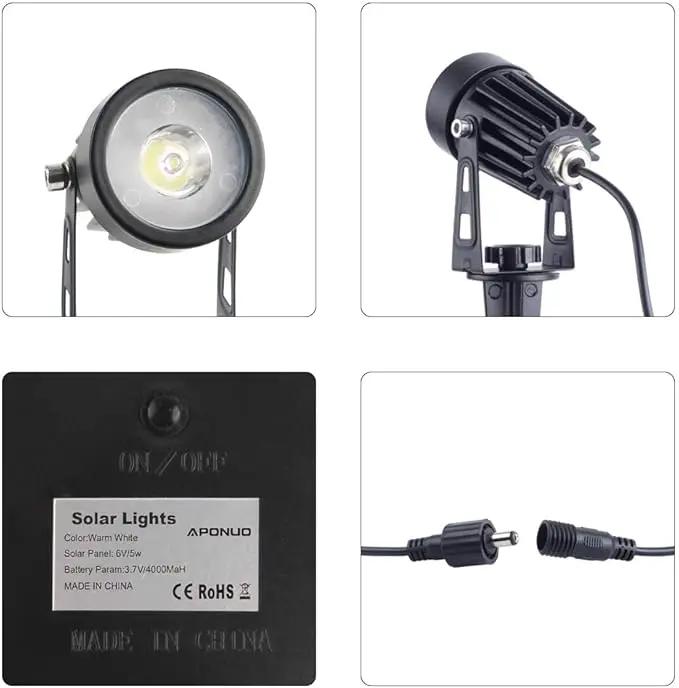 APONUO Metal Solar Spot Lights Outdoor with 9.8ft Cable Solar Powered Landscape Lighting Low Voltage IP65 Waterproof Auto On/Off for Outside Garden Yard Landscape Pathway Garage-Warm White(2-in-1) by GreenHaven Gardens