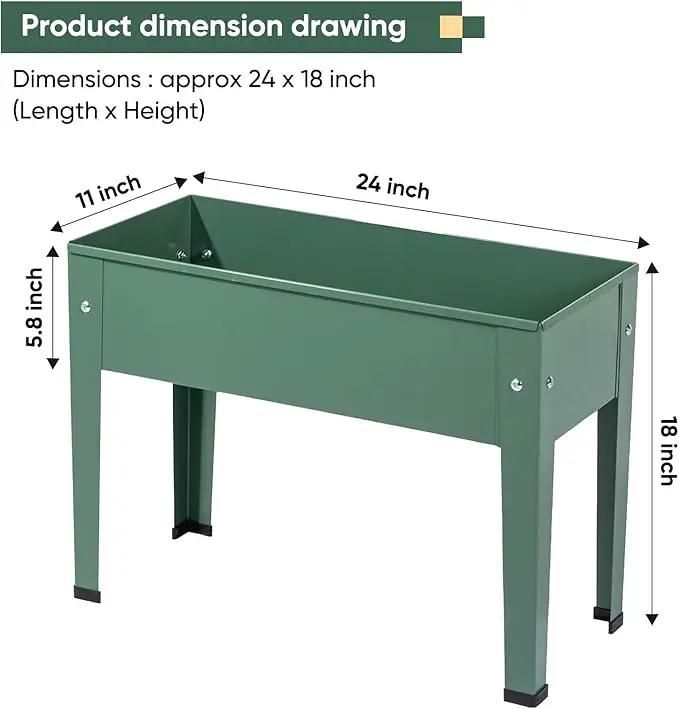 Raised Garden Bed, Elevated Planter Green Metal Plant Box with Legs Standing Garden Stand Drainage Holes Green(Green 24" L x 11" W x 18" H) by GreenHaven Gardens