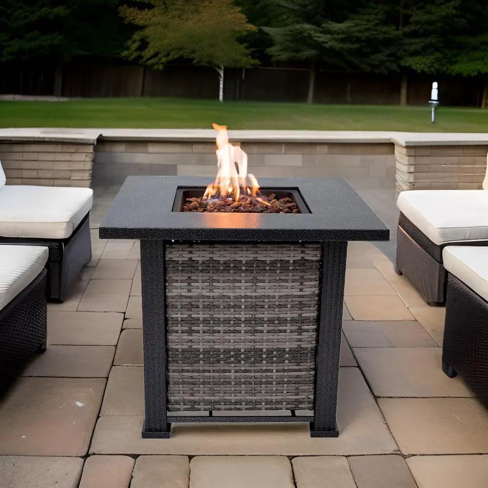 Adana Propane Fire Pit Table 28” Outdoor Firepit 50,000 BTU Firepits for Outside with Lava Rocks and Removable Lid Metal Fire Pit Outdoor Fireplace Propane Fire Pits for Outside CSA Certified by GreenHaven Gardens