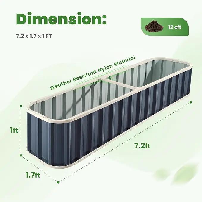 KING BIRD Raised Garden Bed Quick-Install Galvanized Planter Garden Box Outdoor for Gardening, Vegetables, Flowers 7.2x1.7x1 Ft, Dark Grey by GreenHaven Gardens