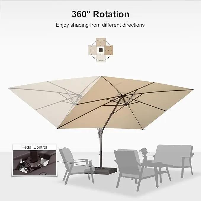 PURPLE LEAF 9' X 11.5' Rectangle Cantilever Umbrella Patio Umbrella Outdoor Aluminum Offset Hanging Umbrella with 360-degree Rotation for Pool Garden Backyard Deck, Beige by GreenHaven Gardens