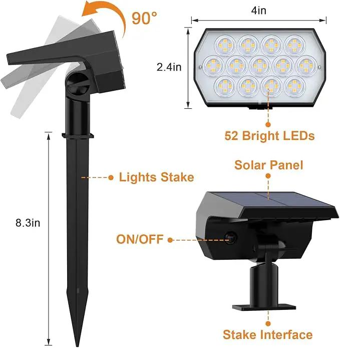 WELALO Solar Spot Lights Outdoor, [2 Pack/52 LED/3 Modes] 2-in-1 Solar Landscape Spotlights, Solar Powered Security Lights, IP65 Waterproof Wall Lights for Walkway Yard Garden Driveway(Warm White) by GreenHaven Gardens