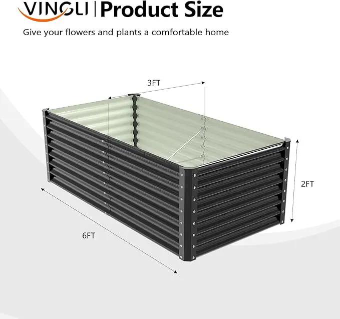 VINGLI Galvanized Raised Garden Beds Outdoor, 6x3x2 Ft, 8x4x2 Ft Lager Metal Planter Raised Beds for Planting Vegetables Flowers Herb (6 * 3 * 2（Square）) by GreenHaven Gardens