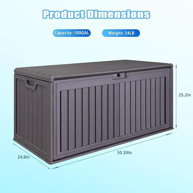 100 Gallon Waterproof Outdoor Storage Box, Outside Resin Deck Box for Patio Cushions, Garden Tools and Sports Pools Equipment by GreenHaven Gardens