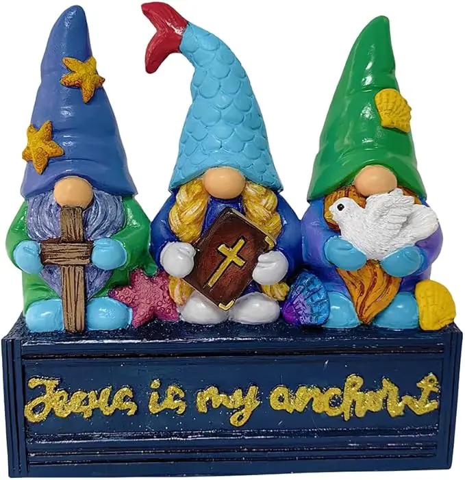 Spring & Summer-Themed Garden Statues – Adorable Outdoor Decor for Lawn, Patio & Porch (Nautical Themed Religious Gnome Figurine, Jesus is My Anchor 6" Beach House Statue) by GreenHaven Gardens