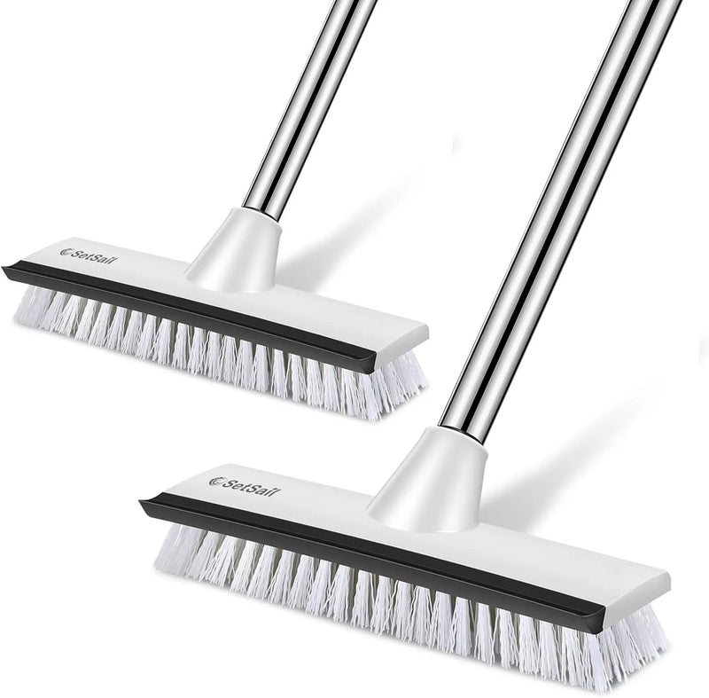 SetSail Floor Scrub Brush with 51-Inch Long Adjustable Handle 2 in 1 Scrape Brush Stiff Bristle Floor Scrubber for Cleaning Shower Bathroom Garage Kitchen Wall Deck Tub Tile, 2 Pack by GreenHaven Gardens