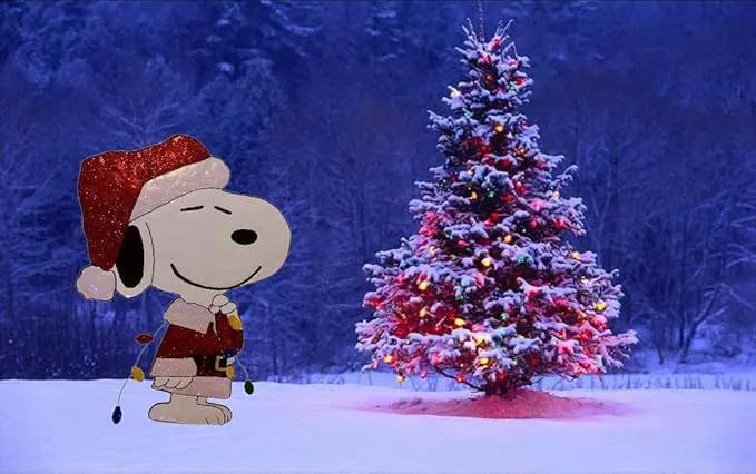 Peanuts Gang Around The Tree Christmas Yard Art Outdoor Christmas Decor Hammered Metal (Peanuts Snoopy in Santa Suit), 18'' wide x 32'' high by GreenHaven Gardens