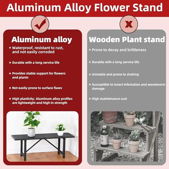 Plant Stand - Indoor/Outdoor Extra-Sturdy Aluminum Plant Stand with 300 LBS Capacity (L37.8 x W11.4 x H13.8 inch) by GreenHaven Gardens