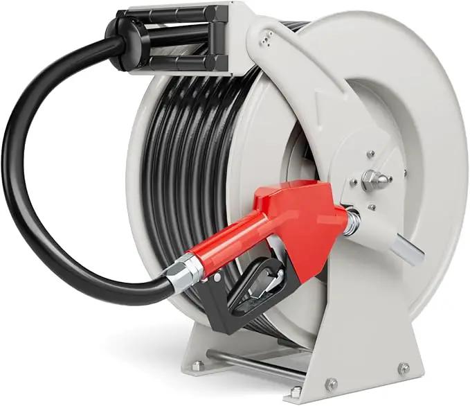 Retractable Fuel Hose Reel, 3/4 in × 66 ft Rubber Hose Heavy Duty Steel Professional Spring Driven Diesel Hose Reel with Fueling Nozzle Max 300PSI Auto Rewind Quick for Ship Vehicle Tank Truck by GreenHaven Gardens