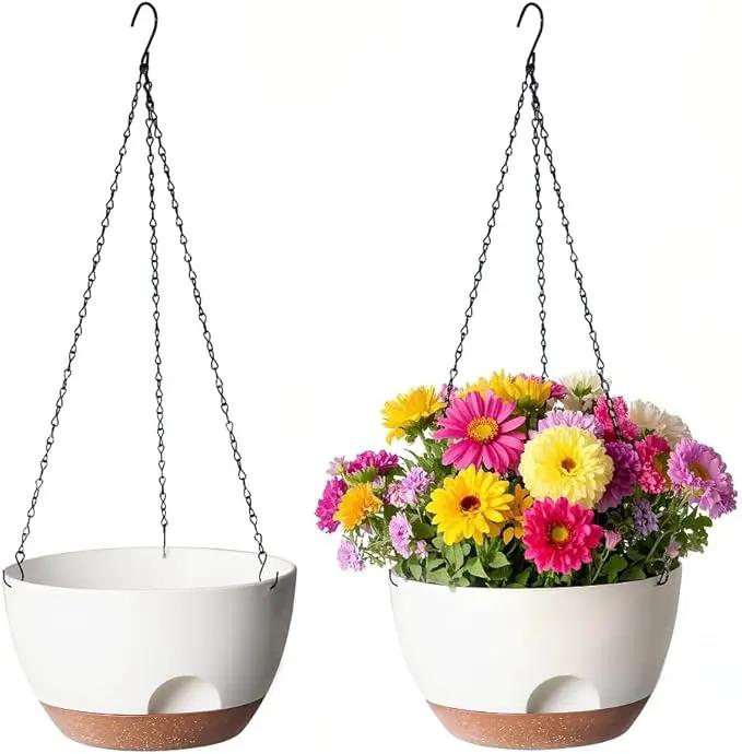 12 Inch Hanging Baskets for Plants Outdoor, Hanging Planters for Indoor Outdoor Plants, Hanging Planter with Self Watering, Hanging Flower Pots (White) by GreenHaven Gardens