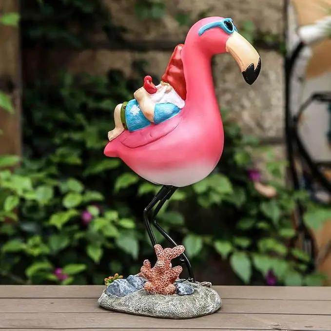 Gnome Garden Statue Funny Gnome Reclining on Flamingo Dwarf Figurines Resin Garden Gnomes Fall Decorations Outdoor for Patio Yard Lawn Porch Housewarming Ornament Gift by GreenHaven Gardens