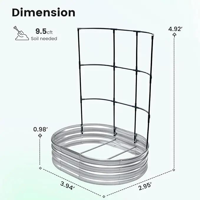 KING BIRD Raised Garden Bed with Wall Trellis Galvanized Planter Garden Box Outdoor for Gardening, Climbing Vegetables, Flowers 3.94x2.95x0.98 Ft, Silver by GreenHaven Gardens