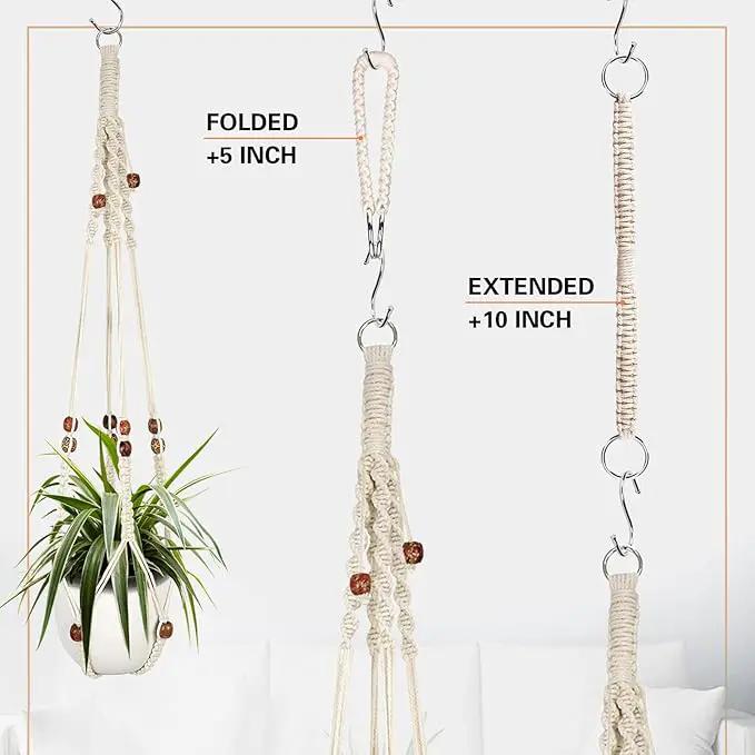 Augshy Macrame Plant Hanger, 2Pcs Hanging Plant Holder with Extender Plant Hangers for Indoor Outdoor Decor Macrame Hanging Planter Basket with 4 Hooks by GreenHaven Gardens