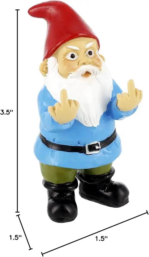 Gnometastic Mini Gnomes - Middle Finger Gnome 3.5in, Double Bird Gnome - Naughty Garden Gnome for Fairy Garden, Funny Garden Gnomes Outdoor Decoration for Yard Patio Lawn Ornament and Home Decor by GreenHaven Gardens