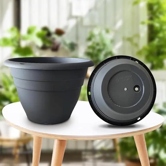 Plant Pots Set of 5, 10 Inch Round Flower Pots, Thickened Plant Planters with Drainage Holes, Garden Pots for Indoor Outdoor (Dark Gray) by GreenHaven Gardens