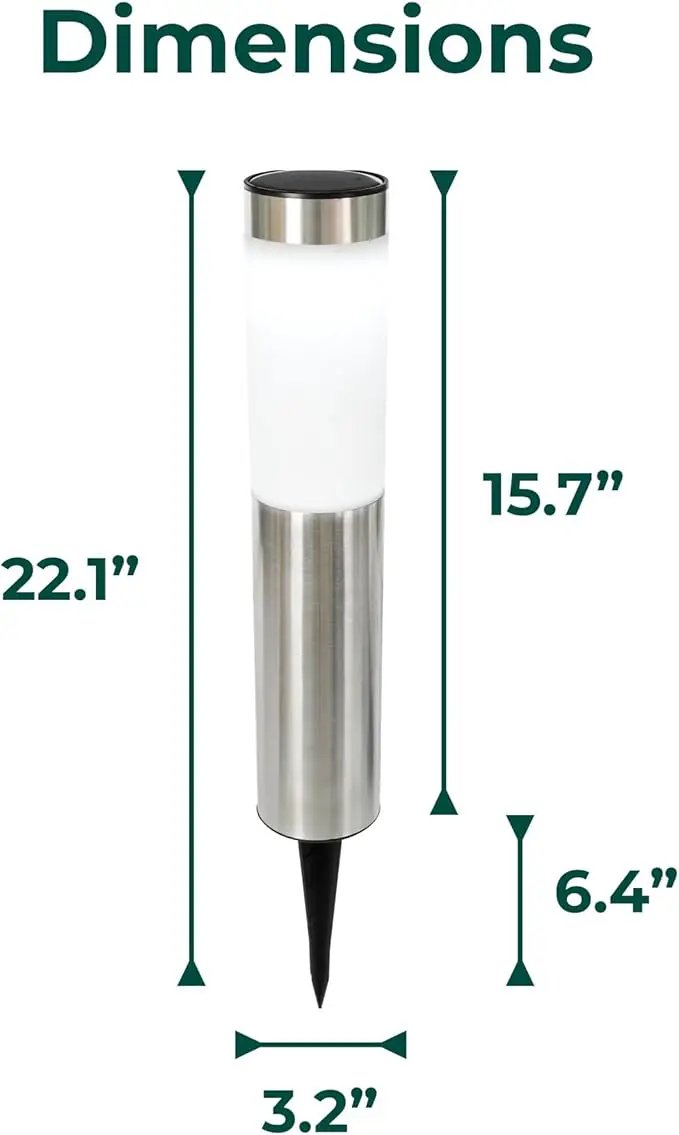 TECHKO Stainless Steel Outdoor Solar Bollard Path Lights (2-Pack), Solar Cylinder Pathway Lights (Stainless Steel) by GreenHaven Gardens
