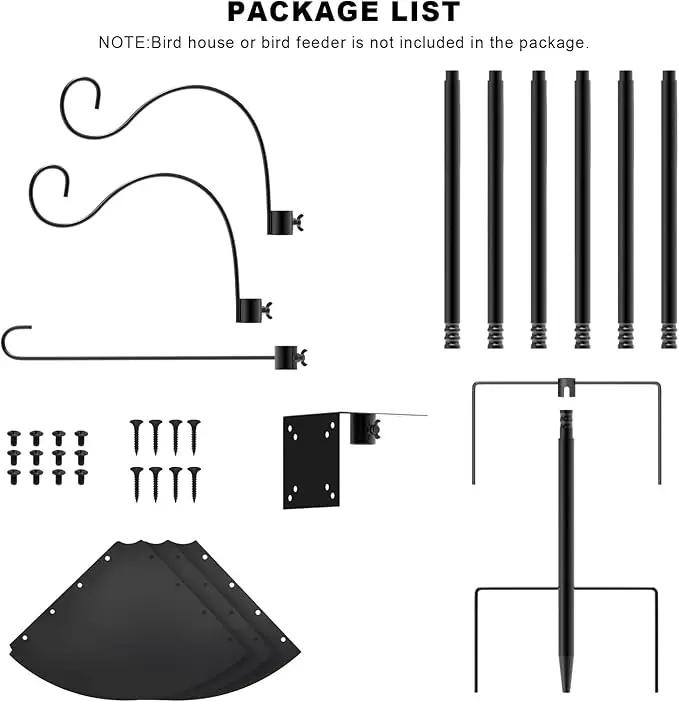 Bird Feeder Pole 118 Inch, Hummingbird House Mount Kit With Squirrel Proof Baffle, Double Shepherds Hooks for Outdoor, Yard, Garden Decor, Black (House Not Included) by GreenHaven Gardens