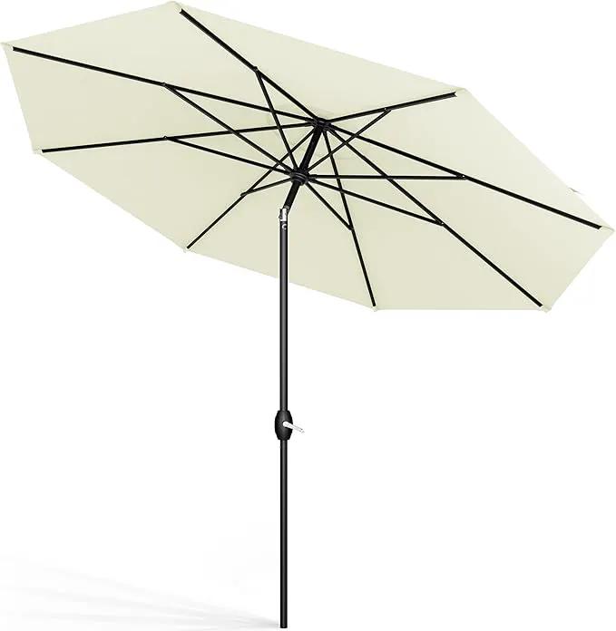 Midtown Umbrellas The Lean 8 Feet Outdoor Umbrella With Sunbrella Canvas Natural Acrylic Fabric - 8 Ribs Aluminum Frame Patio Umbrella With Zinc Alloy Crank Lift And Auto-Tilt System by GreenHaven Gardens