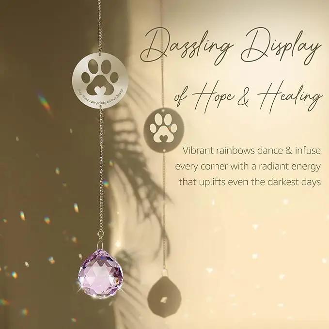 Dog Memorial Gifts, Unique Loss of Pet Sympathy Idea, Pink Crystal Ball Rainbow Suncatcher with Paw Print for Cat or Dog Remembrance and Bereavement by GreenHaven Gardens