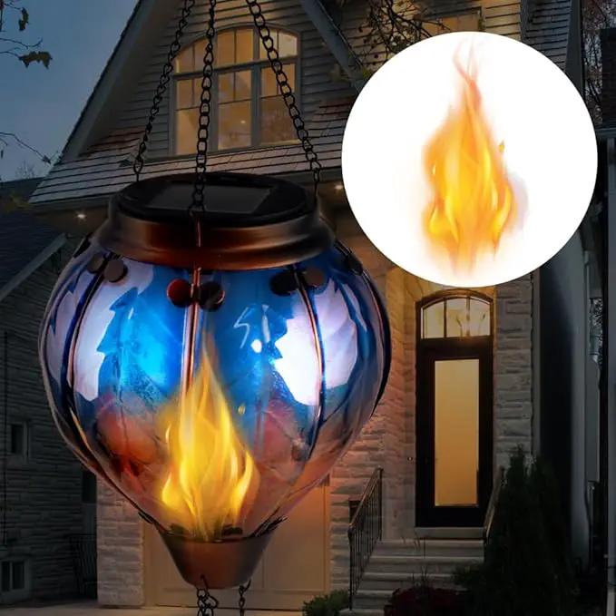 Hot Air Balloon Solar Lantern with Flickering Flame Hanging Solar Lanterns Outdoor Lights Waterproof Lanterns Decorative Garden Patio Yard Party Decor Blue by GreenHaven Gardens