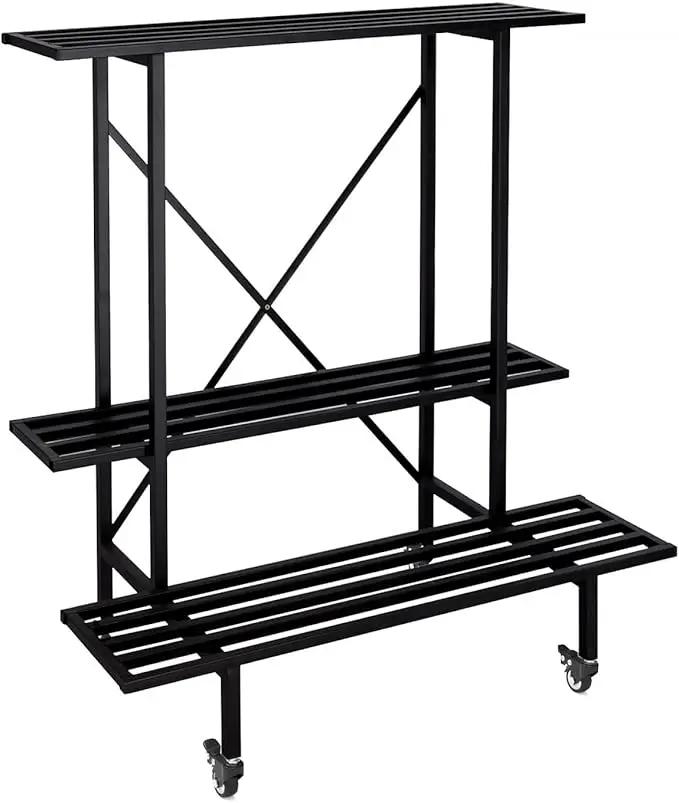 Zhongma 3 Tier Plant Stand with Wheels, Heary Duty Metal Plant Stand, 35.43 L x 17.5 W x 38.6H . Space saving Plant Stand by GreenHaven Gardens