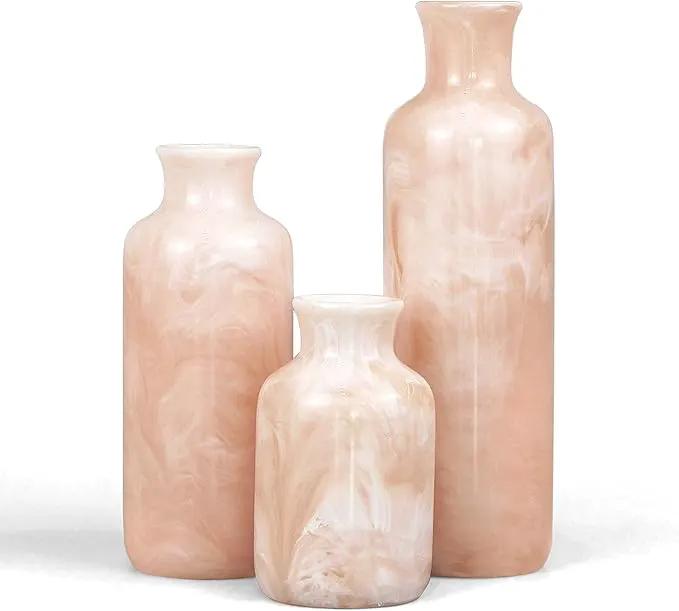 Resin 3 Piece Vase Set, Farmhouse Decor, Home Decorative Vase, Vases for Your Kitchen, Bedroom, Office, Living Room, Bathroom, & Shelf Centerpiece Table Decorations, Pink by GreenHaven Gardens