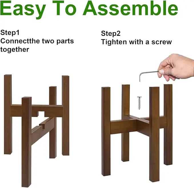 Adjustable Plant Stand Indoor,Bamboo Mid Century Modern Plants Stands, Stable Plant Holder,Fit 8 9 10 11 12 inch Pots (Pot & Plant Not Included) by GreenHaven Gardens