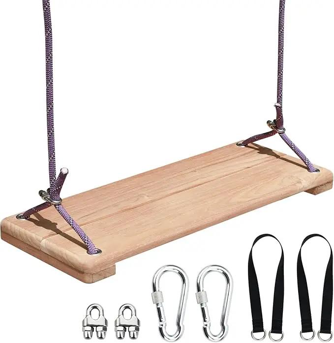 Teak Wooden Swing, Outdoor Wood Tree Swing Seat for Kids or Adults for Backyard Columpio, Height Adjustable (20.5x7.5inch) by GreenHaven Gardens