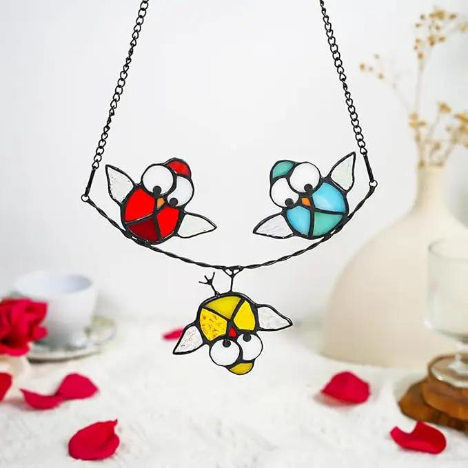 Owl Stained Glass Bird Suncatcher for Window,Best Bird Gifts for Bird Lovers Women,Stained Glass Bird Window Hangings,Best Teacher Gifts,Birthday Gifts,Housewarming Gifts by GreenHaven Gardens