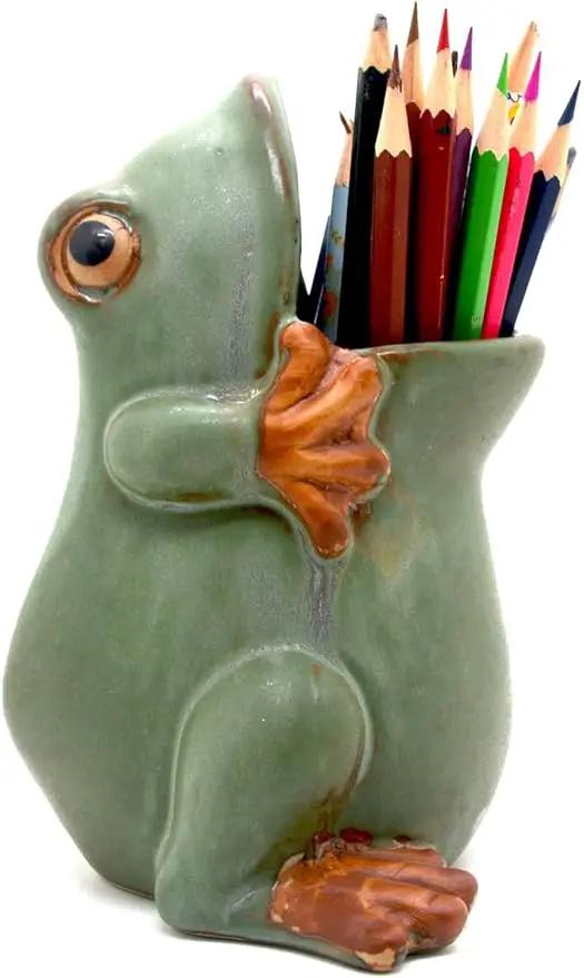 7" Ceramic Frog Shaped Plant Pot/Bonsai Pot/Flower Pot/Succulent Planter/Candy Dish/Pencil Holder Frog Decor Multipurpose Pot by GreenHaven Gardens