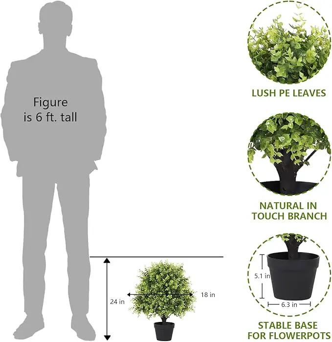 THE BLOOM TIMES 2ft Faux Boxwood Plants Outdoor Set of 2, Topiary Balls Artificial Outside Trees, 24" UV Resistant Fake Greenery Bushes & Shrubs for Front Porch Planter by GreenHaven Gardens