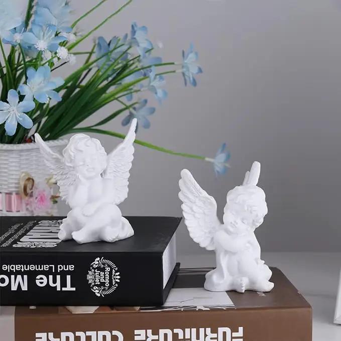 orenm 2 Pack Resin Cherubs White Angel Statue Figurine, Garden Sleeping Cherub Statue Sculpture Indoor Outdoor Home Decoration, Cute Adorable Angle Sculpture Memorial Statue(4" Height) (White) by GreenHaven Gardens