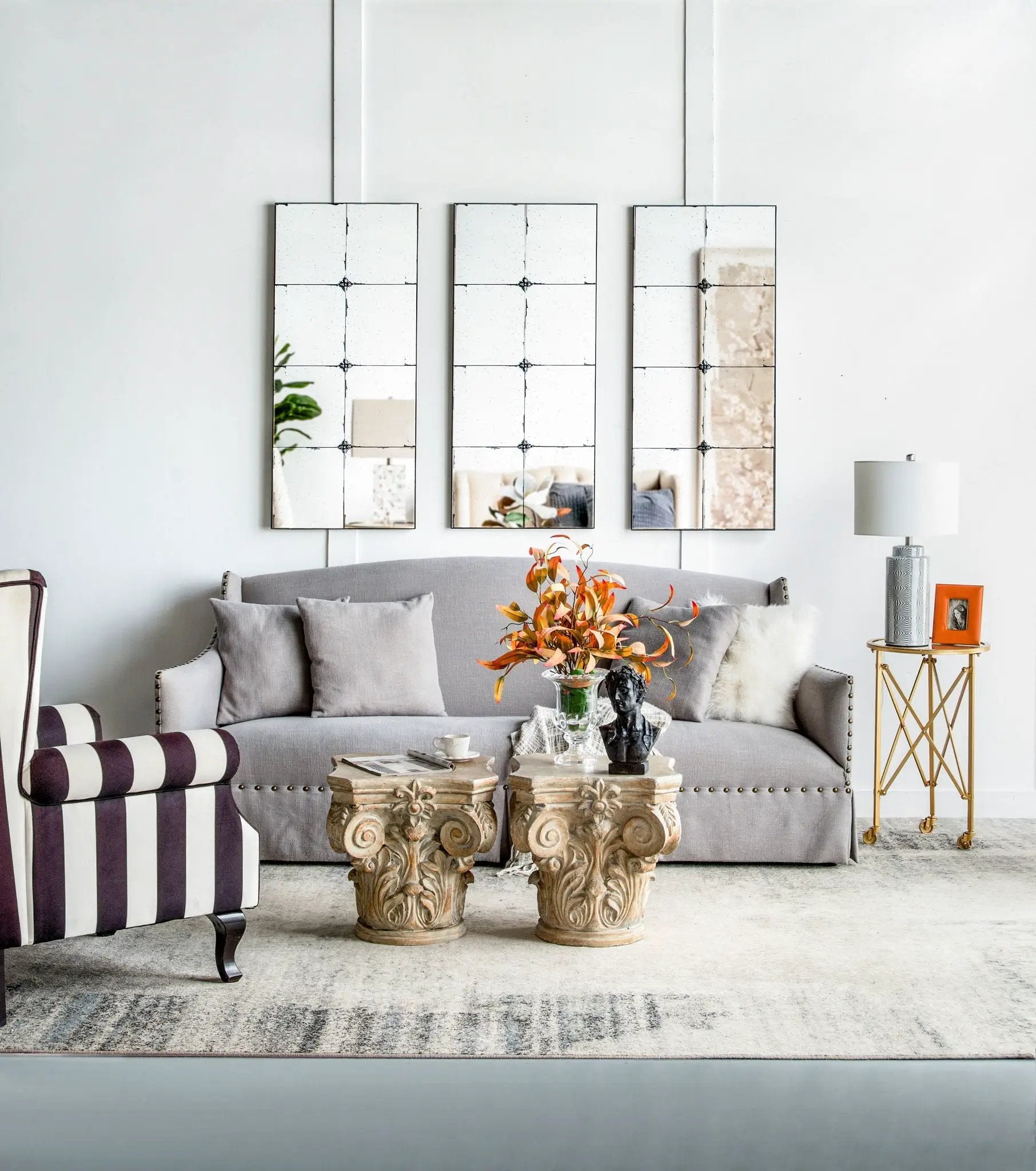 Traditional Decor Style Antique Glass Panel Mirror, Wall Mirror For Bathroom Entryway Console Lean Against Wall by Unique Piece Furniture