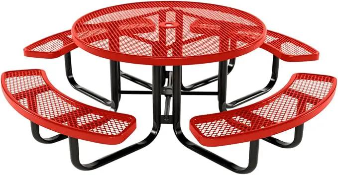 Coated Outdoor Furniture Heavy-Duty Portable Outdoor Kids Table with Umbrella Hole, Expanded Metal Kids Picnic Table, Commercial-Grade, Made in America (46 In, Round, Childrens, Red) by GreenHaven Gardens