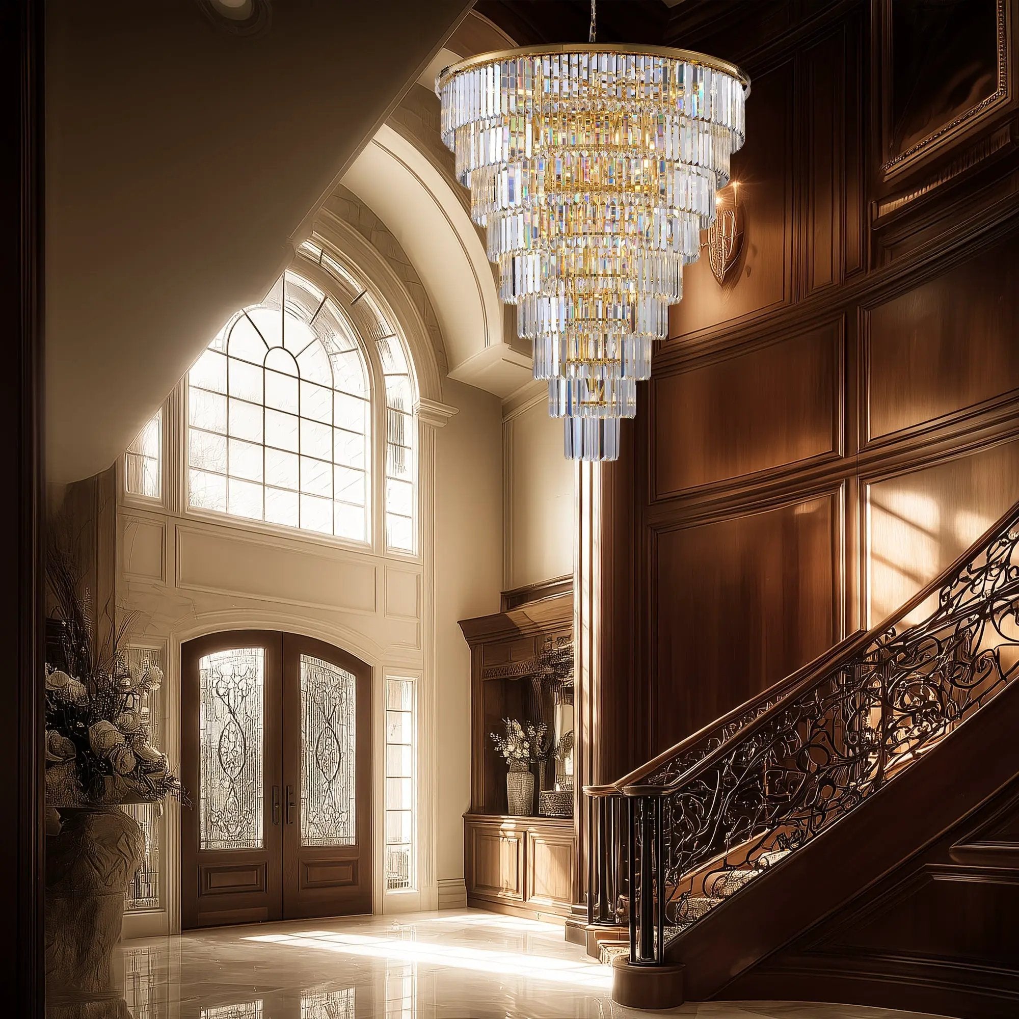 48-Inch Gold Tiered Crystal Tube Chandelier by HouseOfZazla